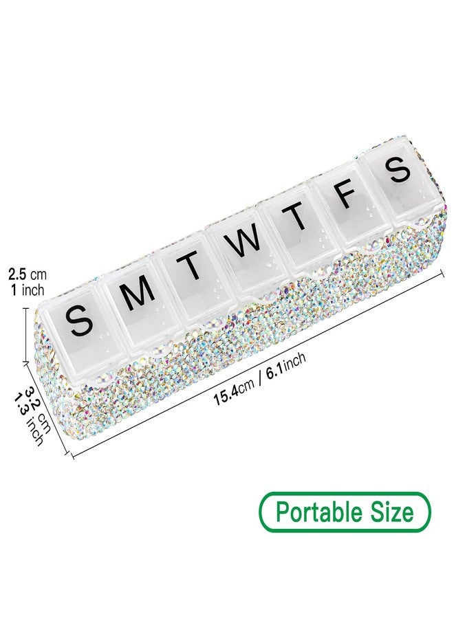 Soleebee Portable Weekly 7 Day Pill Organizer, Bling Crystal Pill Box Case, Travel Pill Planner, Pill Dispenser, Medicine Vitamin Container Organizer (AB) - Image 2